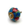 Porseleinen Knop Bladerenmotief blauw, rood en groen 40mm handgeschilderd