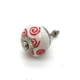 Porcelain Knob White with red spirals 40mm hand-painted