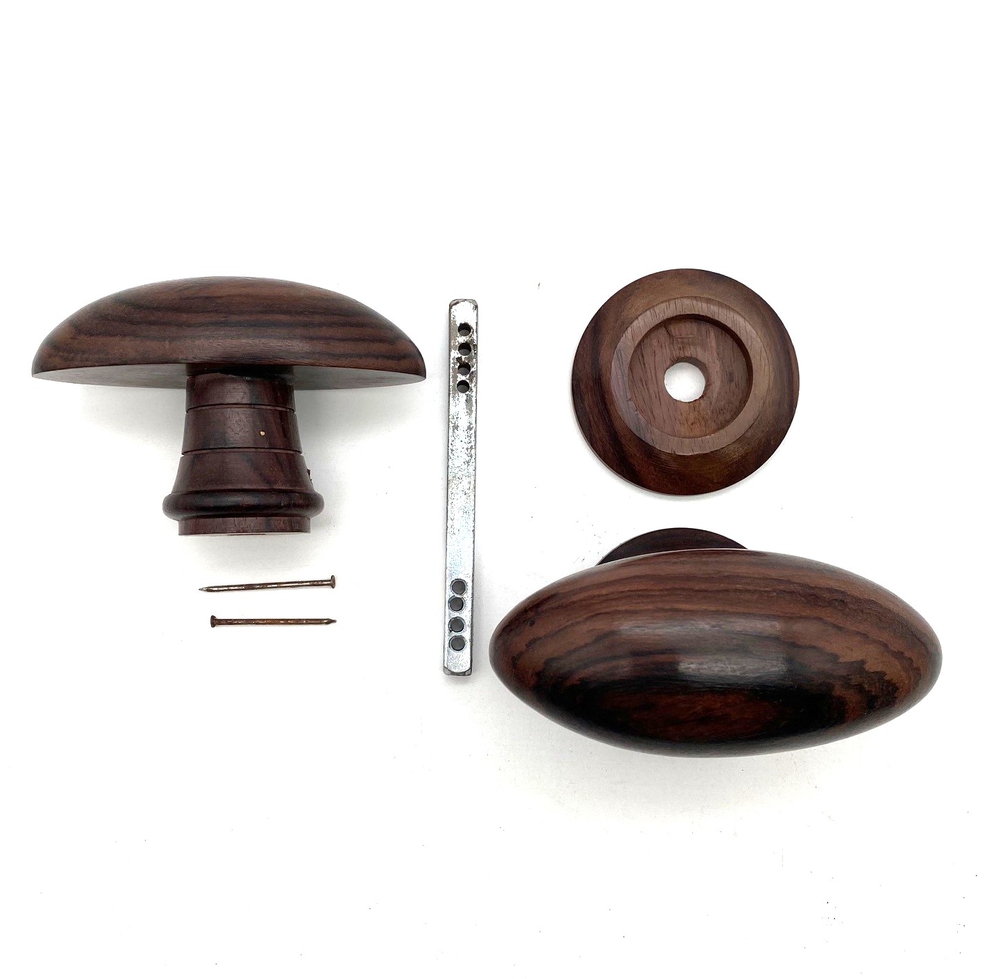 Knopkruk rozenhout op rond rozet ovaal groot (1 paar) 95x45mm 1