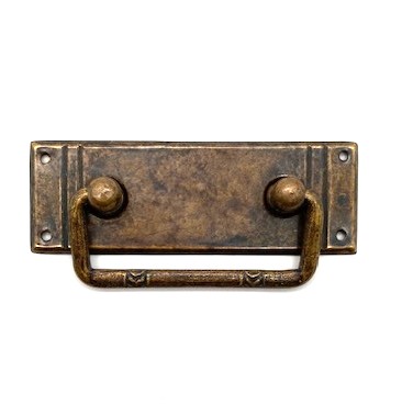 Schubladengriff, antikes Messing, vier horizontale Streifen, 95 mm
